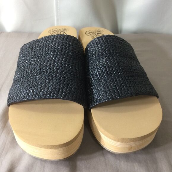 Cali By Skechers Luxe Foam Wedge Slide Sandals Black Raffia Size 11 New - Picture 7 of 8